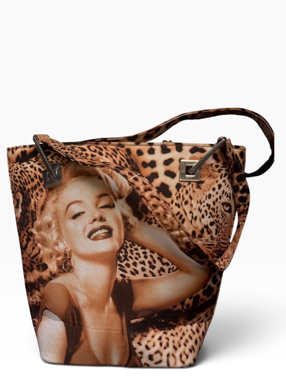 Vintage Marilyn Monroe Leopard Print Tote Bag Y2K Pop Art Graphic Shoulder Purse